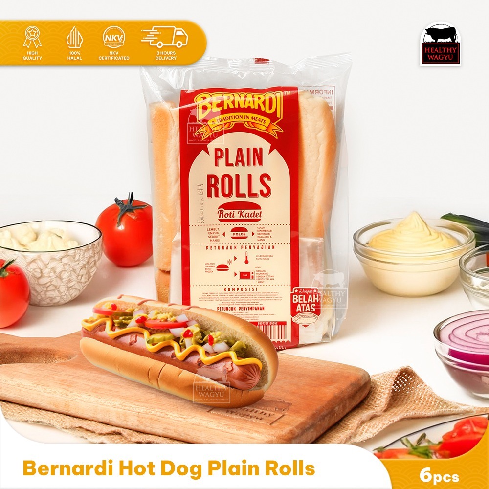 

Bernardi Roti Hotdog Plain Rolls 6 pcs Halal Healthy Wagyu