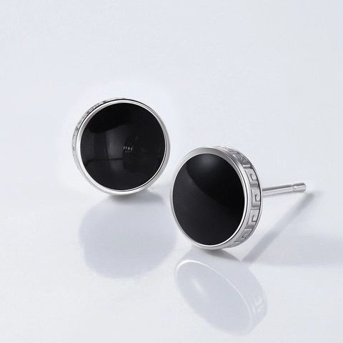 Anting Tindik Bulat Hitam 6mm & 8mm Sepasang - Pair Small Simple Stud Round Silver Black Earings Pie