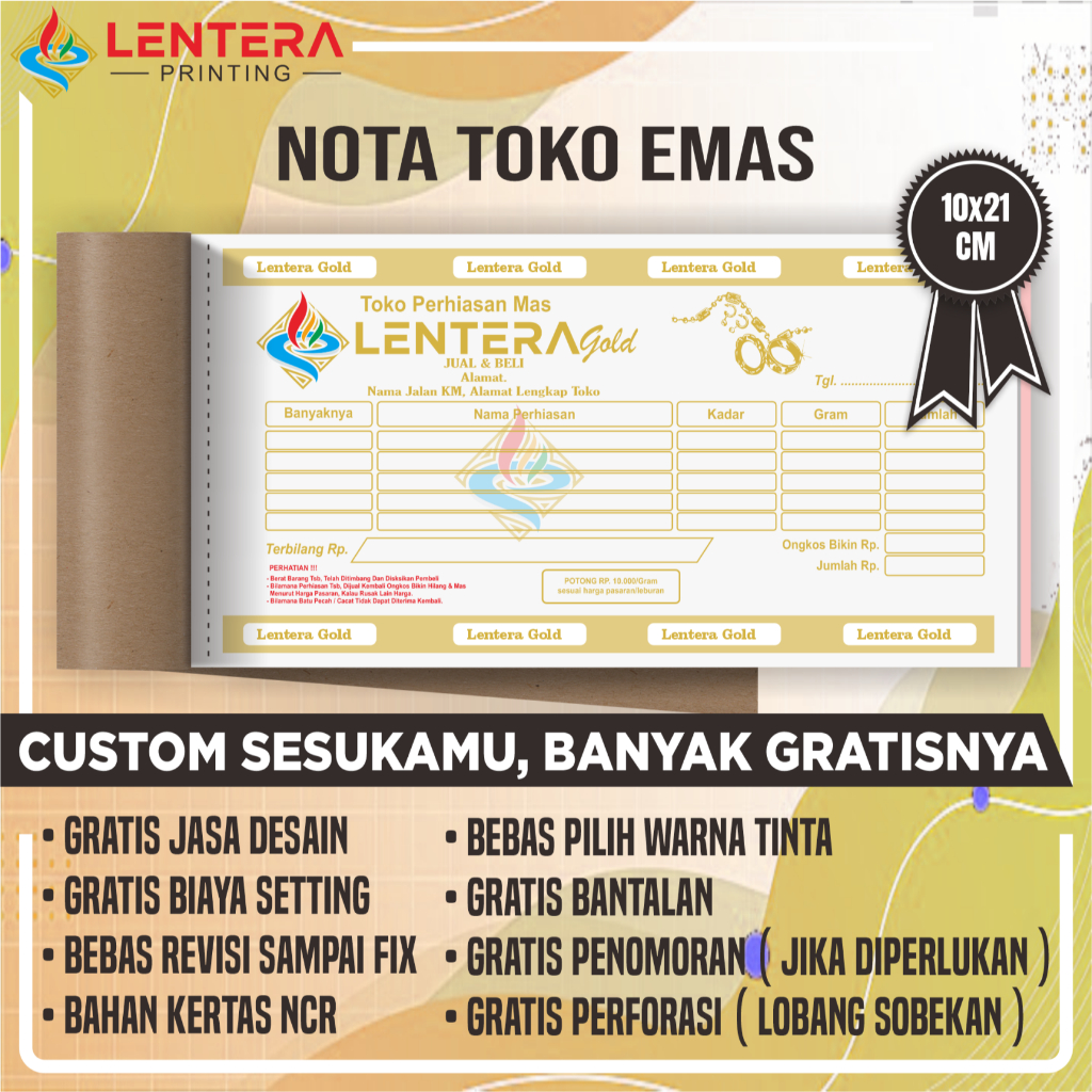 

Nota / Kwitansi Toko Emas Custom 21x1 cm, Rangkap 1 atau 2 play