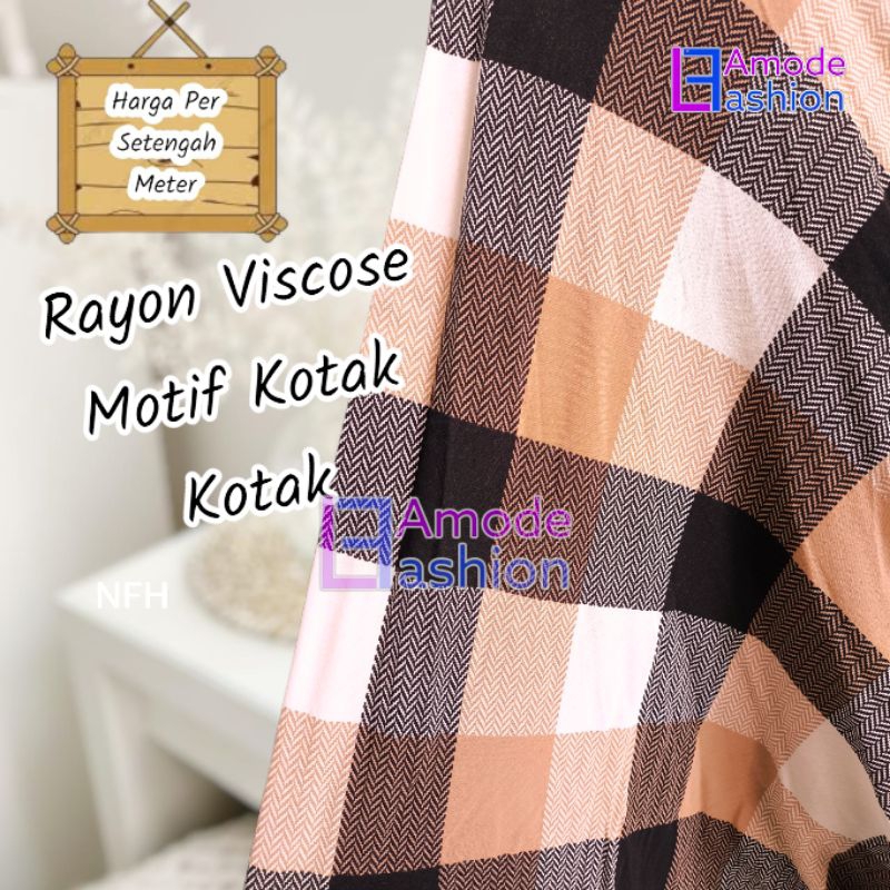 Kain Rayon Viscose Motif Kotak Kotak