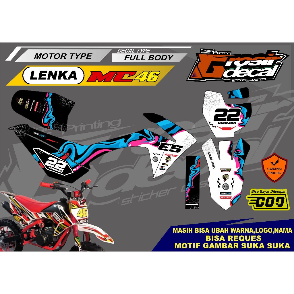 Sticker Stiker Striping Mini trail Lenka 50cc MC46 Full Body Bebas Reques