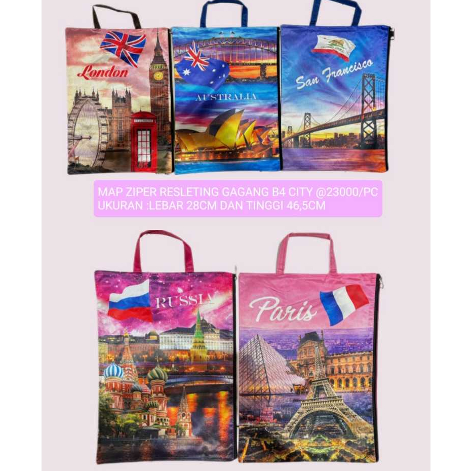 

[1 Pcs] Tas Zipper Sleting B4 Motif City Kota / Map Zipper Bag Folder Sleting B4 Motif City Kota