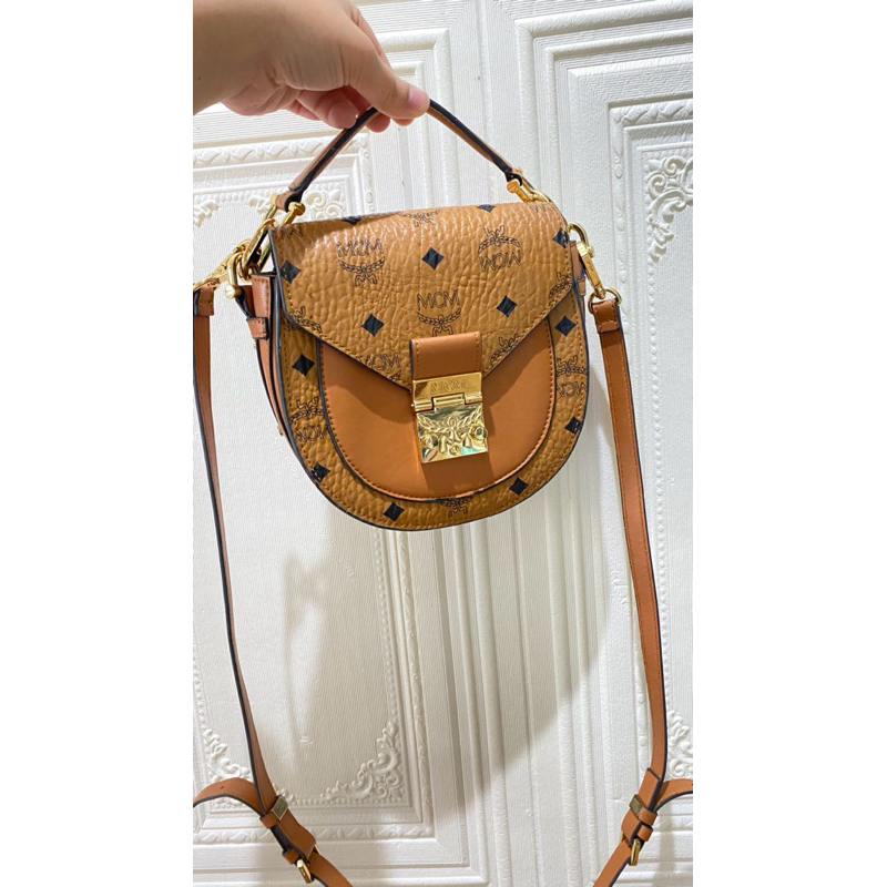 MCM Mini Patricia Round in Cognac Crossbody Bag