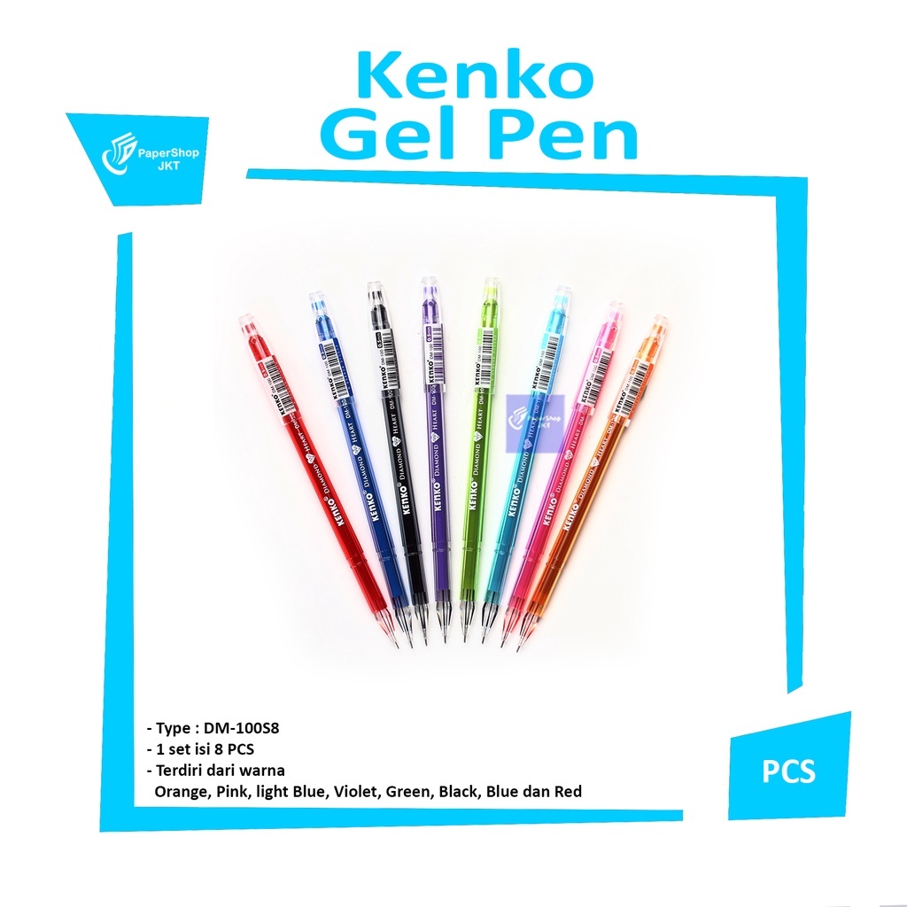 

Diamond Gel Pen - dm-100S 8 warna warni - set KENKO