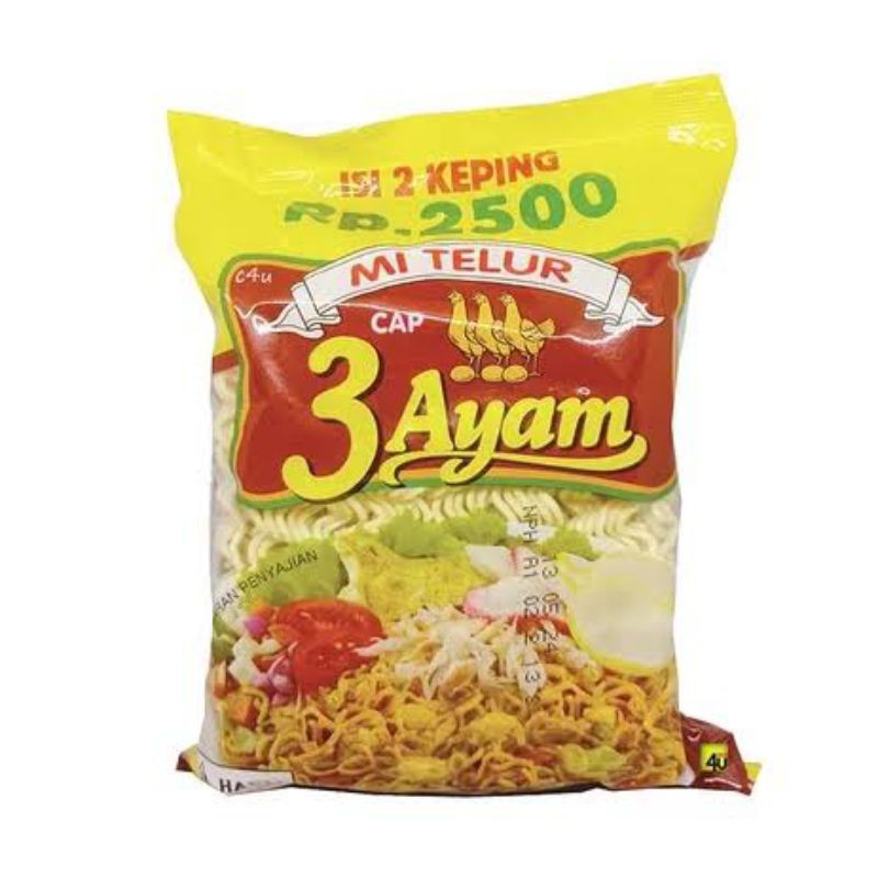 

Mie telur Cap 3 ayam / Mie telur 3 ayam renceng / Mie telur isi 2 keping