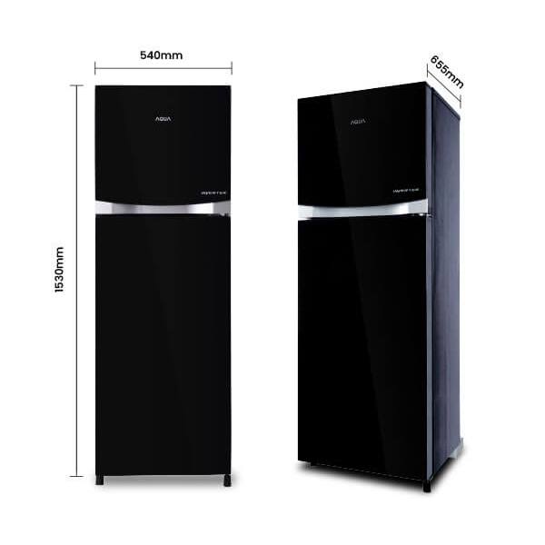 AQUA Kulkas / Lemari Es 2 Pintu Inverter Black glass AQR-D275R / 275r / 275 black (WBK)