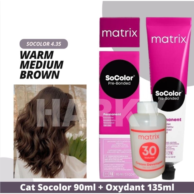 1 Paket - Cat Matrix Socolor 4.35 4W Warm Medium Brown 90ml + Oxyidant 20Vol or 30Vol 135ml