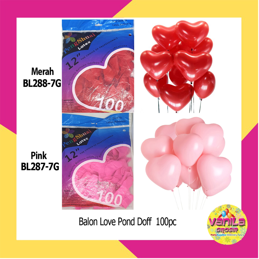 (100Pcs) Balon Love Pond Latex, balon latex ulang tahun, balon love, balon hati