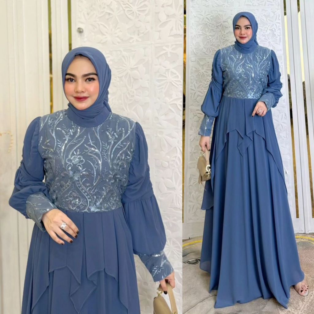QUEENNA DRESS DRESS WANITA MUSLIMAH ELEGAN DRESS WISUDA GAUN PREWEDDING GAUN KONDANGAN DRESS PESTA