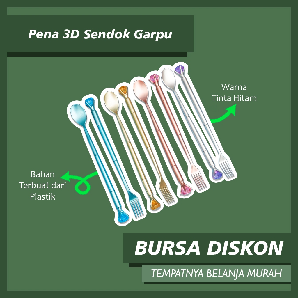 

4 & 12 Pena 3D Sendok Garpu Kristal Pulpen Permata Bolpen Pen Gelpen Ballpoint Bollpoint Tinta Hitam
