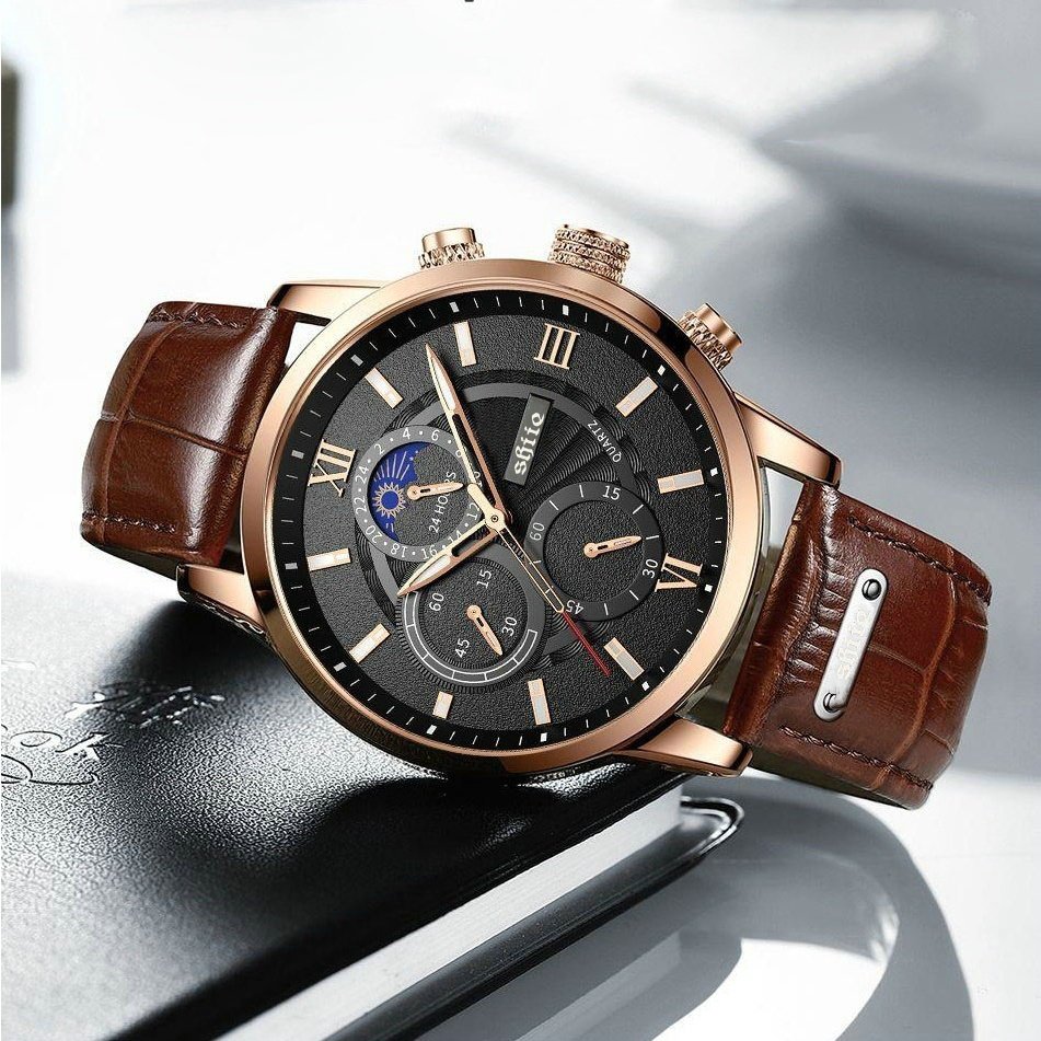 jam tangan pria 2021 tali kulit anti air olahraga kronograf jam tangan TERBARU KEREN N ELEGAN