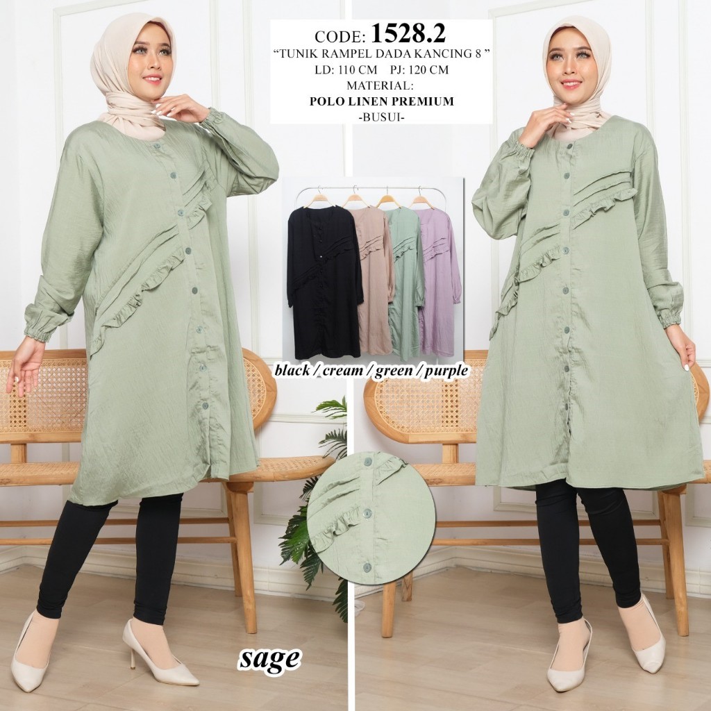 [ FASHION GEMINI ] Tunik Wanita Kancing Depan Variasi Rampel Dada Bahan Linen Premium Terbaru