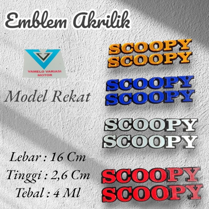 EMBLEM SCOOPY AKRILIK TIMBUL MOTOR LOGO HONDA SCOOPY TIMBUL