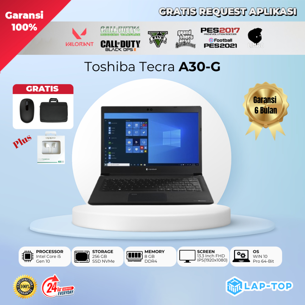 Laptop Toshiba Dynabook Tecra A30-G core i5 gen 10 RAM 8GB SSD 256GB Mulus Original