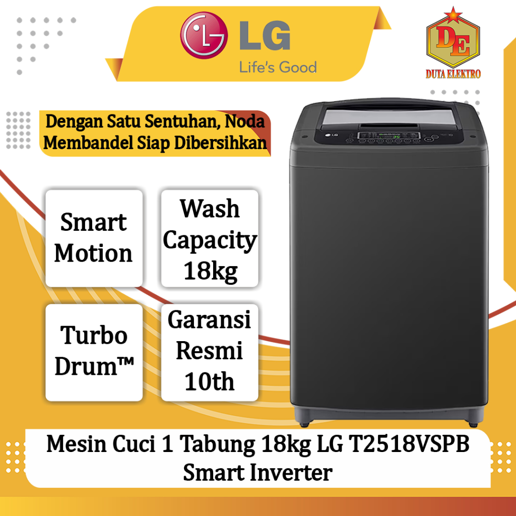 Mesin Cuci 1 Tabung 18kg LG T 2518 VSPB Smart Inverter