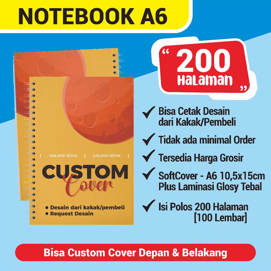 

NOTES A6 200 HALAMAN (100 LEMBAR) HVS | BUKU CATATAN 100 LEMBAR | BLOCKNOTE CUSTOM | NOTEBOOK CUSTOM SOFTCOVER GARIS POLOS| NOTEBOOK SEMINAR SEKOLAH KANTOR CUSTOM DESAIN | NOTEBOOK CUSTOM GRATIS DESAIN | CETAK BUKU A5 CUSTOM | BUKU CACATAN KERJA