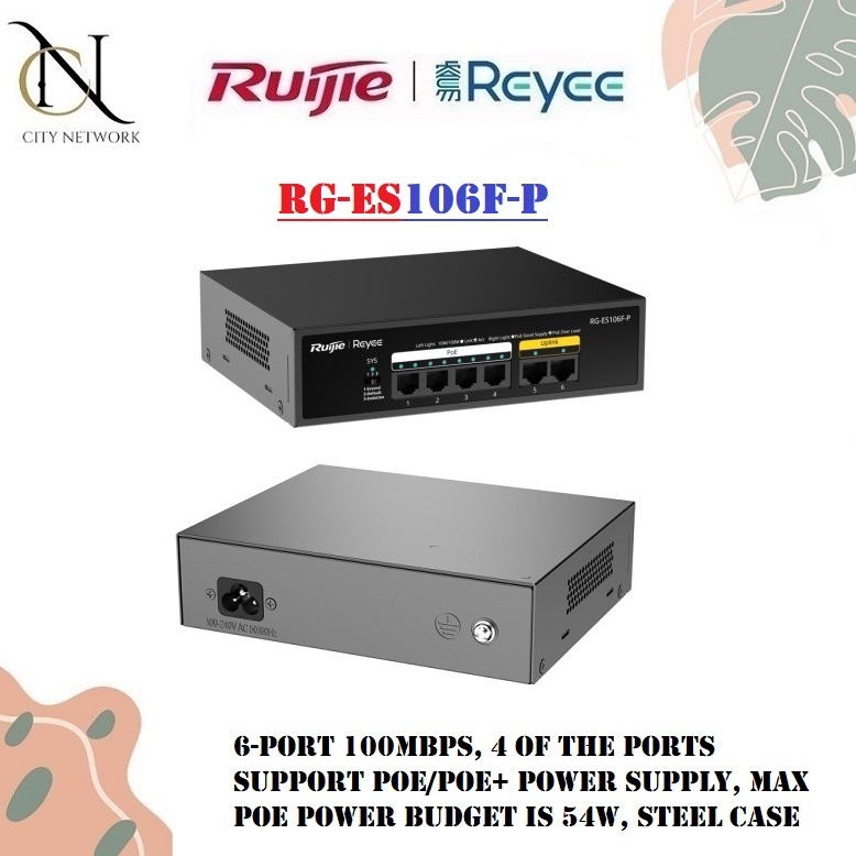 RG-ES106F-P Switch PoE Unmanage 6-Port 10/100 Mbps ES106F-P ES106