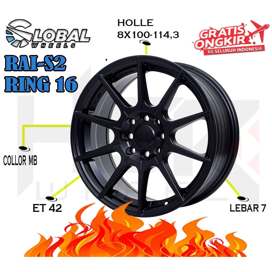 Velg Mobil HSR Rai-S2 Ring 16 Buat Jazz Yaris Kijang Avanza Xenia Mobilio Brio