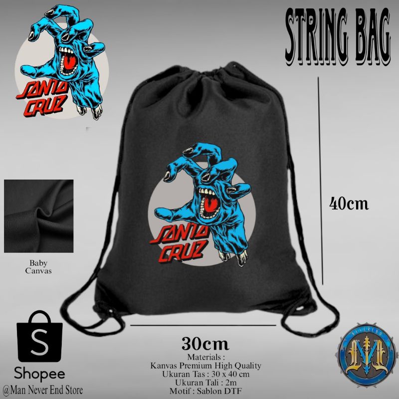 Tas Serut Kanvas Tebal Motif Distro Santa Cruz / Tas Sekolah Serut Kekinian Baby Canvas Premium 100 