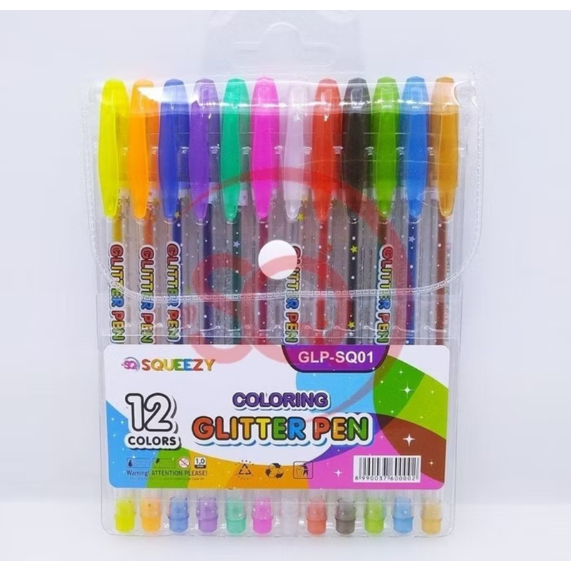 

Pulpen Gel Warna Glitter / Glitter Pen Squeezy 12 Warna