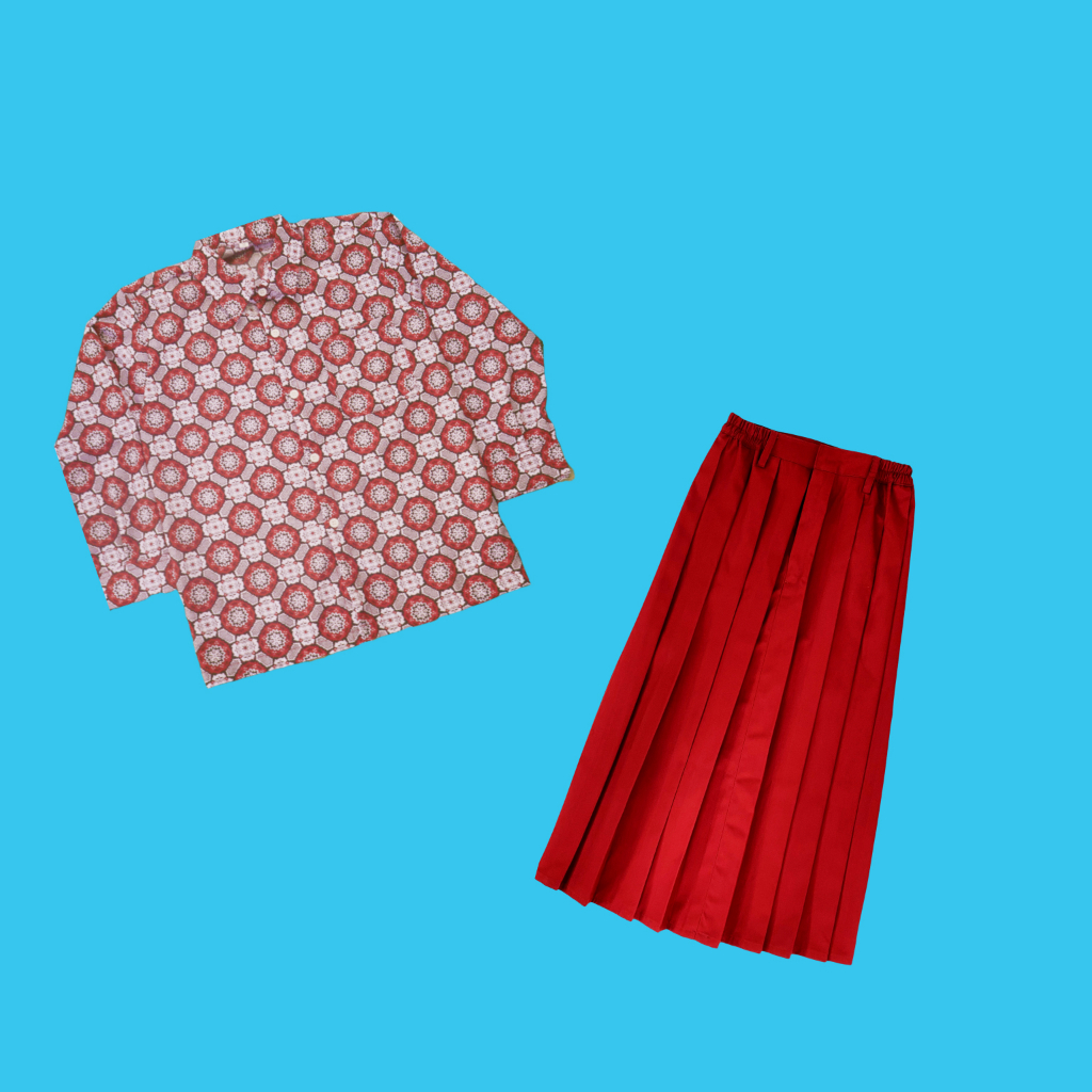 Seragam Batik Sekolah Dasar Motif Bunga Matahari Satu Set Rok Rampel