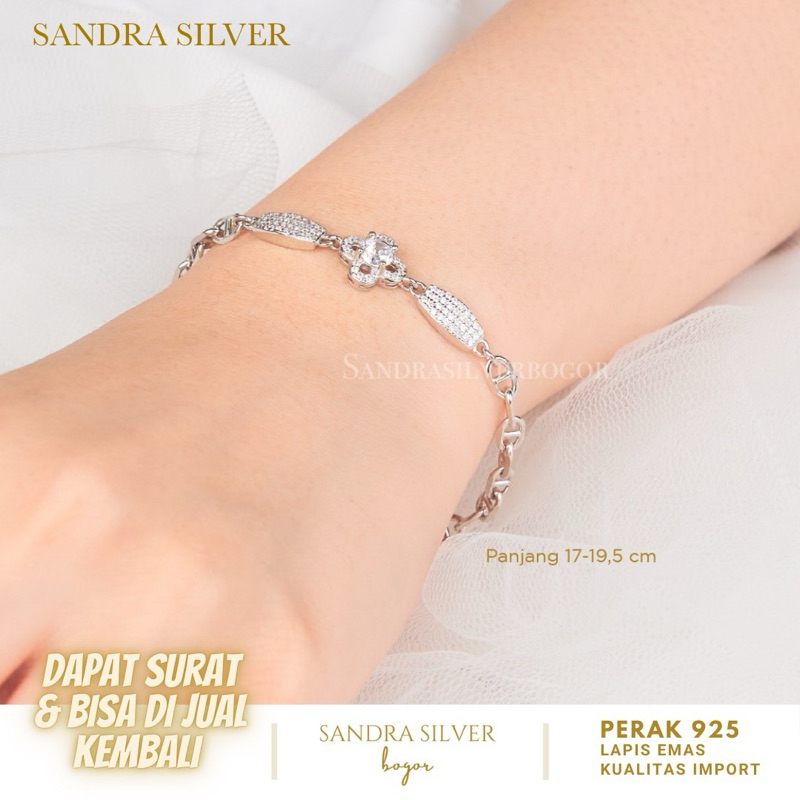 Gelang Clover permata Perak 925 rantai cd lapis emas putih
