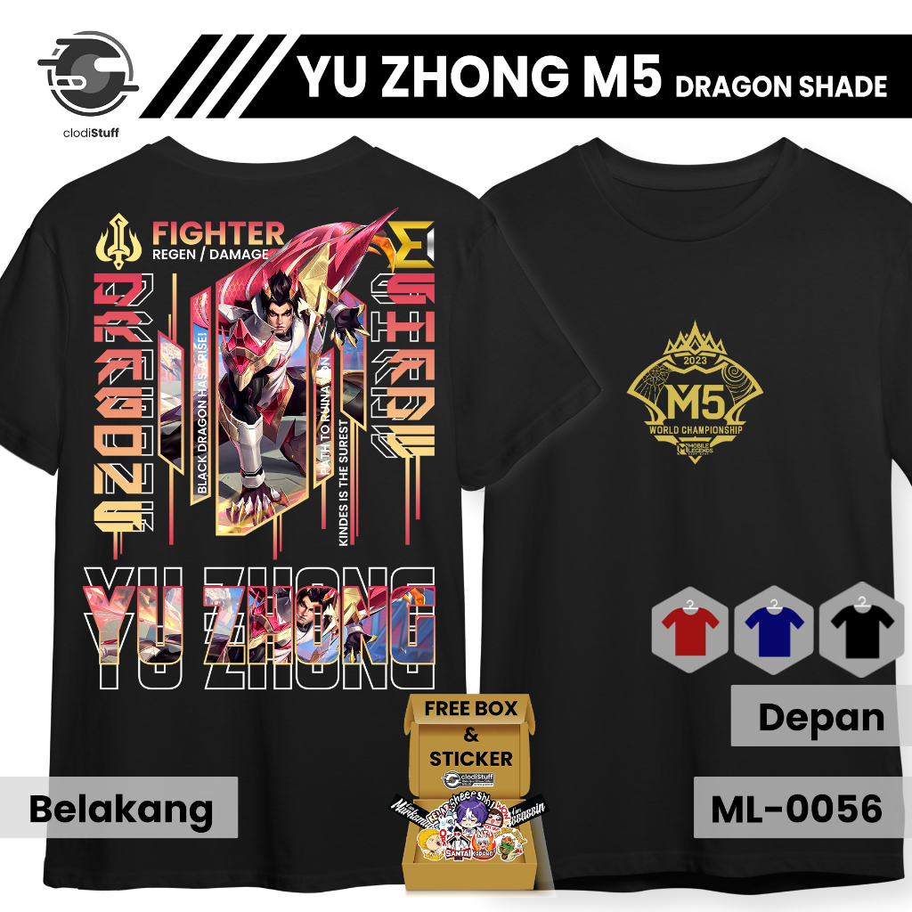 Kaos MLBB YU ZHONG DRAGONS SHADE M5 Mobile Legends Lengan Pendek Hitam Combed 24s