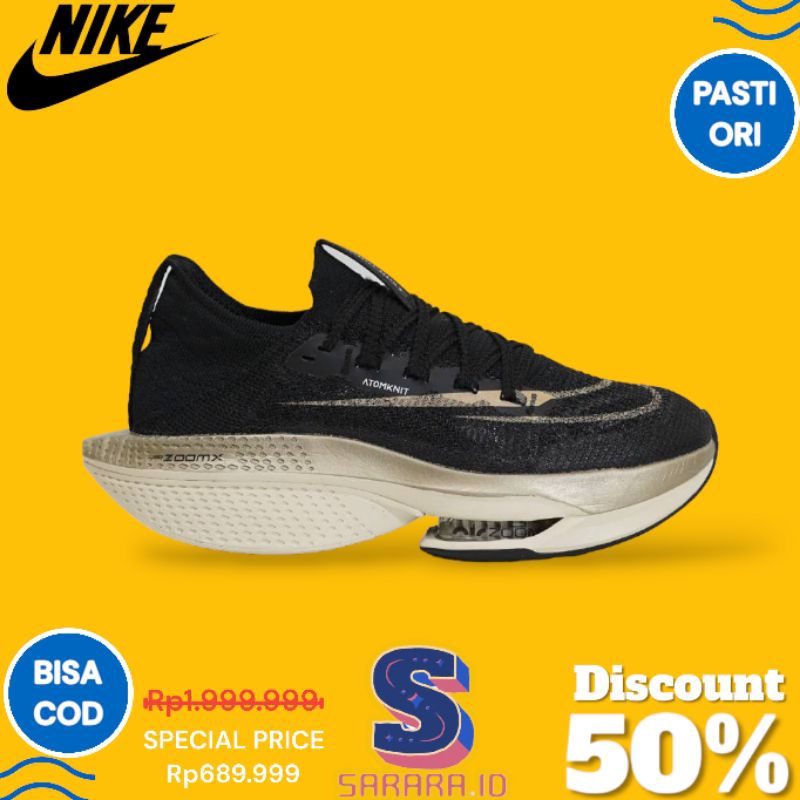 Sepatu Sneakers Olahraga Nike Running Air Zoom Alphafly NEXT% 2 Black Gold Sneakers Sepatu Lari Olah