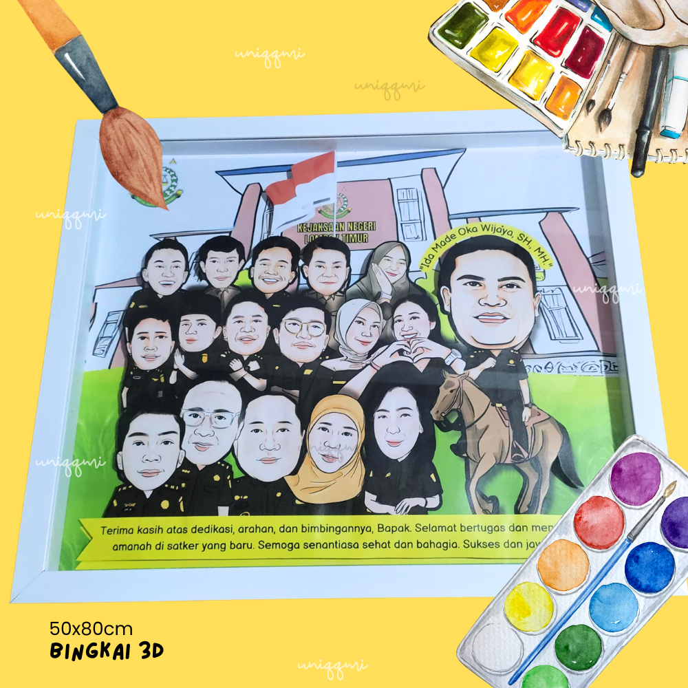 KARIKATUR BINGKAI A2 3D/ BINGKAI 40X60/KARIKATUR/15 ORANG KARIKATUR 3D/LUKIS WAJAH
