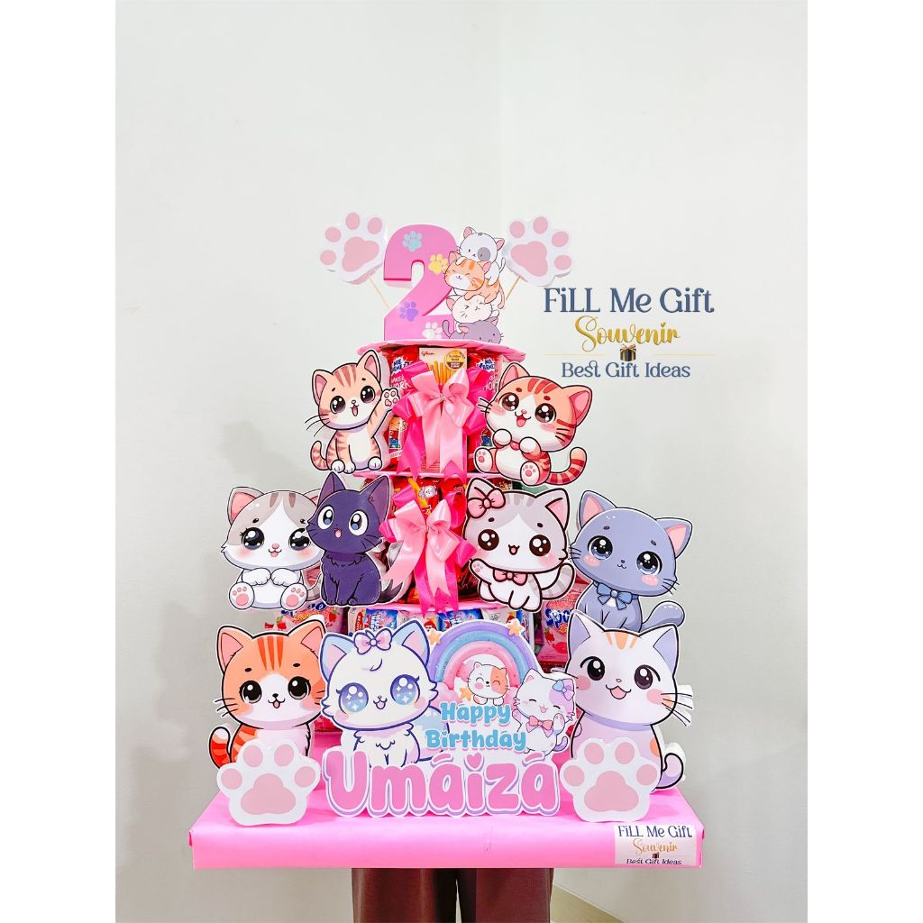 BK - Kucing Cat Cute - Snack Tower Cake Tart Birthday / Kado Ulang Tahun Kue Snack Lucu Tingkat