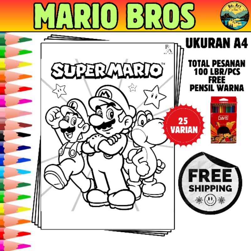 

kertas gambar mewarnai anak A4 (MARIO BROS)