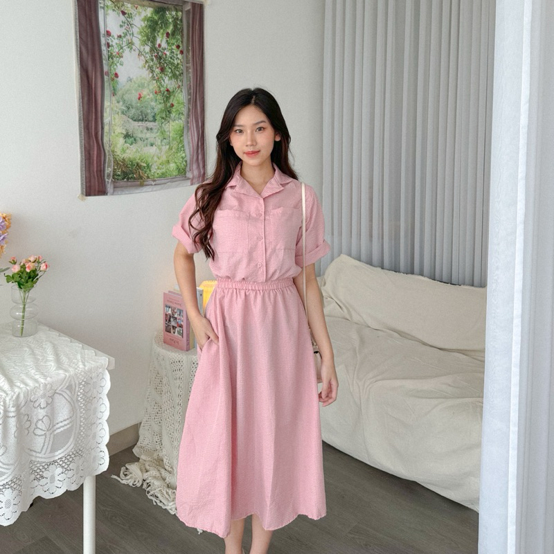 KANON - Kanata Basic Shirt Crinkle Dress - Dress midi kemeja motif crinkle