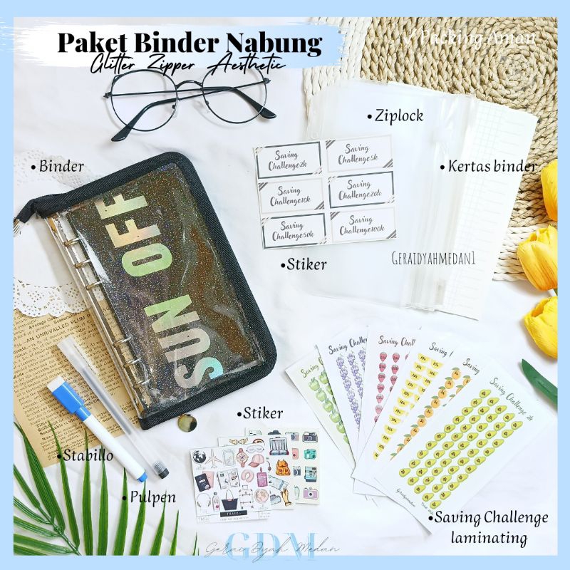 

Paket Binder Nabung Laminating Glitter Zipper A6