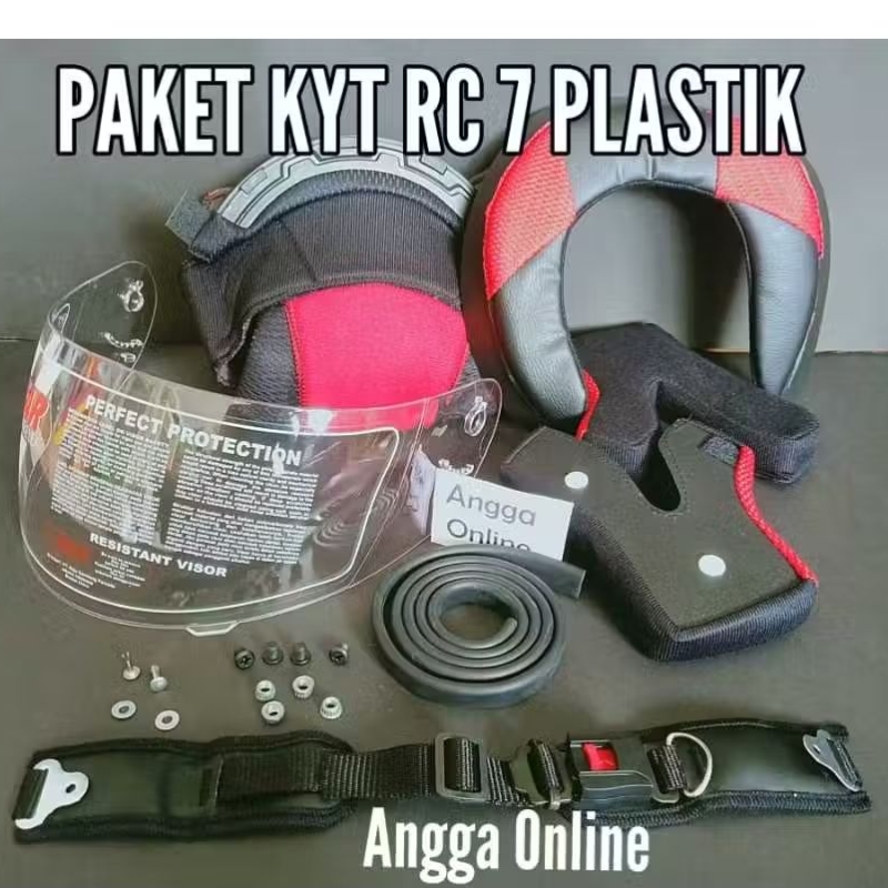 PAKET KYT RC7, KYT RC 7 KANCING PLASTIK. BUSA HELM + KACA HELM+TALI HELM+LIS KARET+BAUT RACHET & NUT