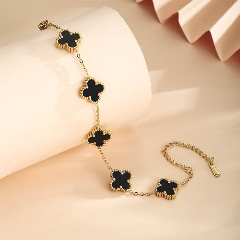 Gelang Clover Vanclip Titanium Gaya Korea Keramik Hitam
