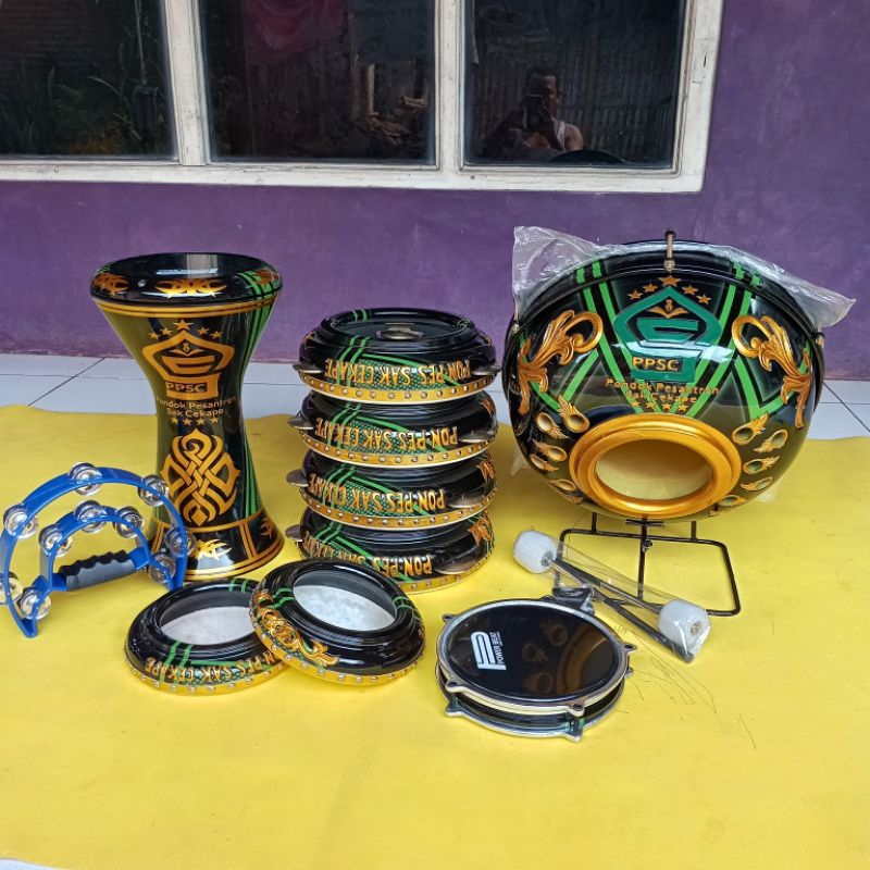 Rebana Hadroh banjari satuset ukir nama CASTEM