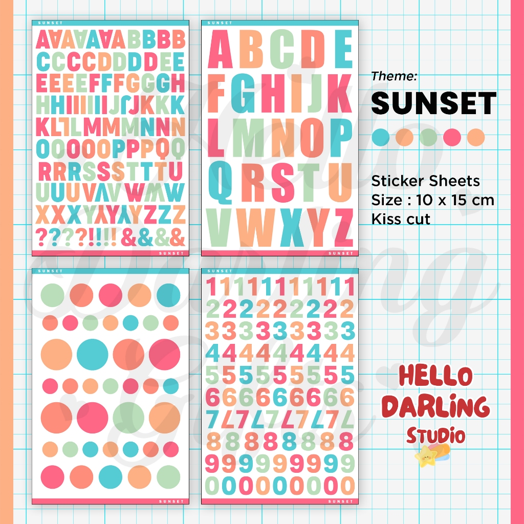 

Sticker Jurnal Deco Tema SUNSET. Alphabet Sticker Sheet Journaling Scrapbook Deco. Kiss Cut.