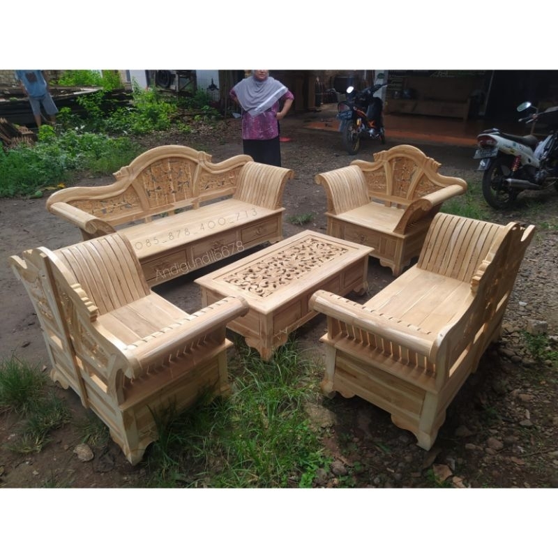 Kursi Tamu Ukiran Jepara Full Kayu Jati asli kursi tamu Madura full Kayu Jati kursi tamu minimalis F