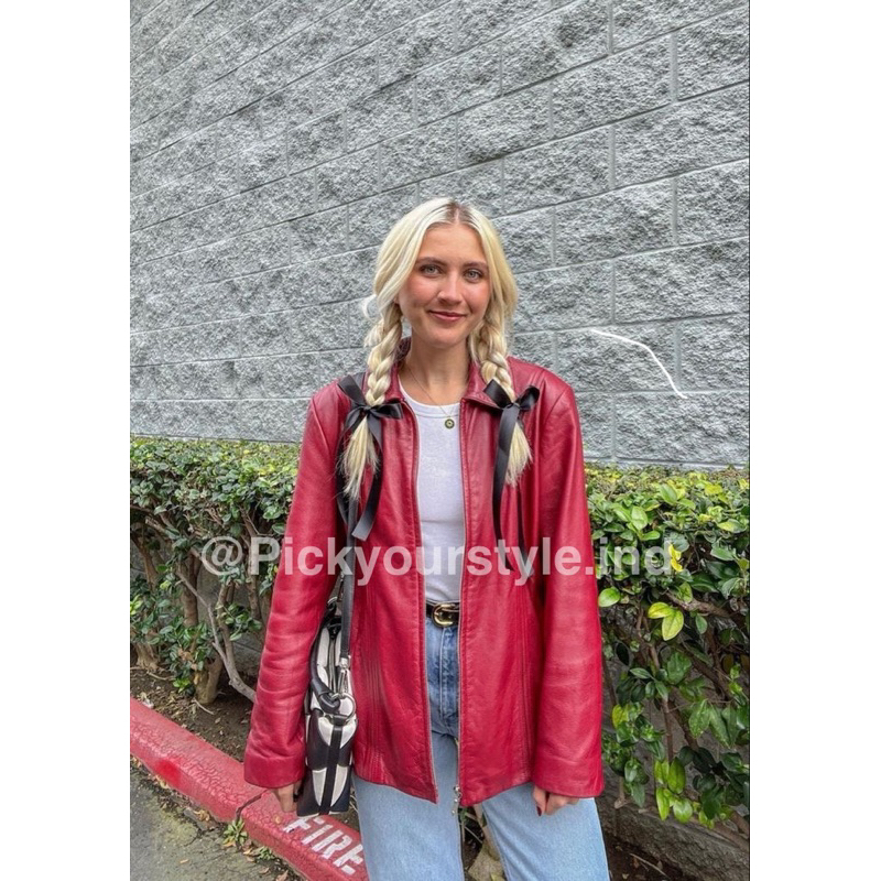 jaket kulit wanita Maroon red Leather Jacket jaket kulit maroon jaket kulit merah