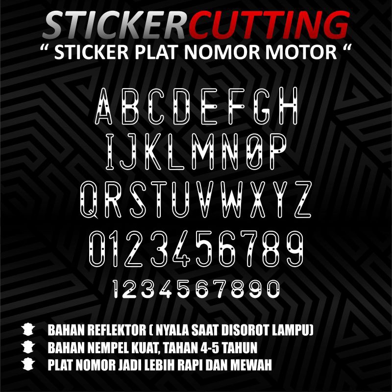 sticker cutting plat nomor MTR font bolong lancip
