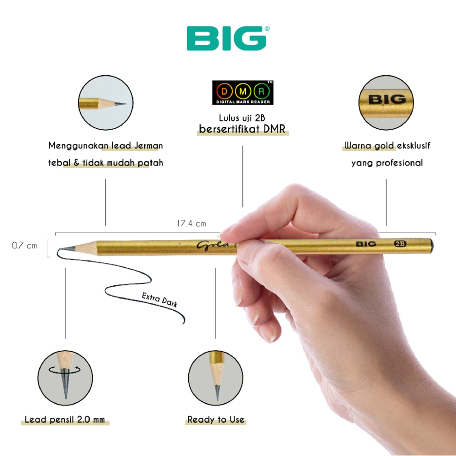 

(PCS) BIG - Pensil 2B Standar Ujian Komputer Gold Elegan Graphite Pencil Extra Dark PS-988