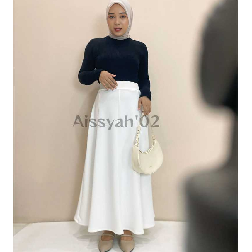 Rok Payung Panjang Span Umbrella Skirt Flare Maxi Wanita Basic Polos Bahan Scuba