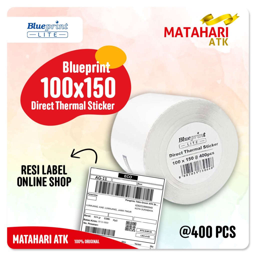 

100x150 Resi Label Pengiriman A6 Kertas Thermal Sticker Barcode BLUEPRINT Lite 400Pcs Stiker Termal