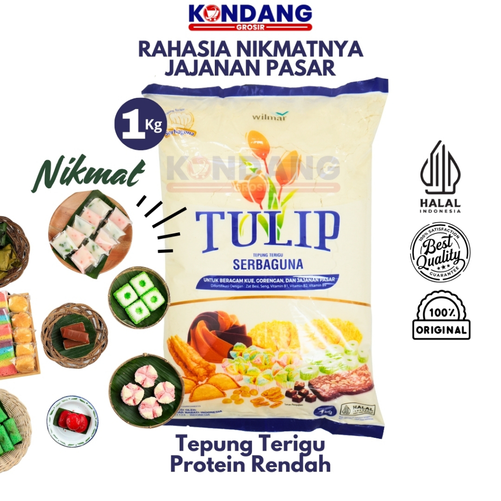 

Tulip Tepung Terigu Halus 1 Kg - Tepung Terigu Protein Sedang untuk Jajanan Pasar dan Gorengan