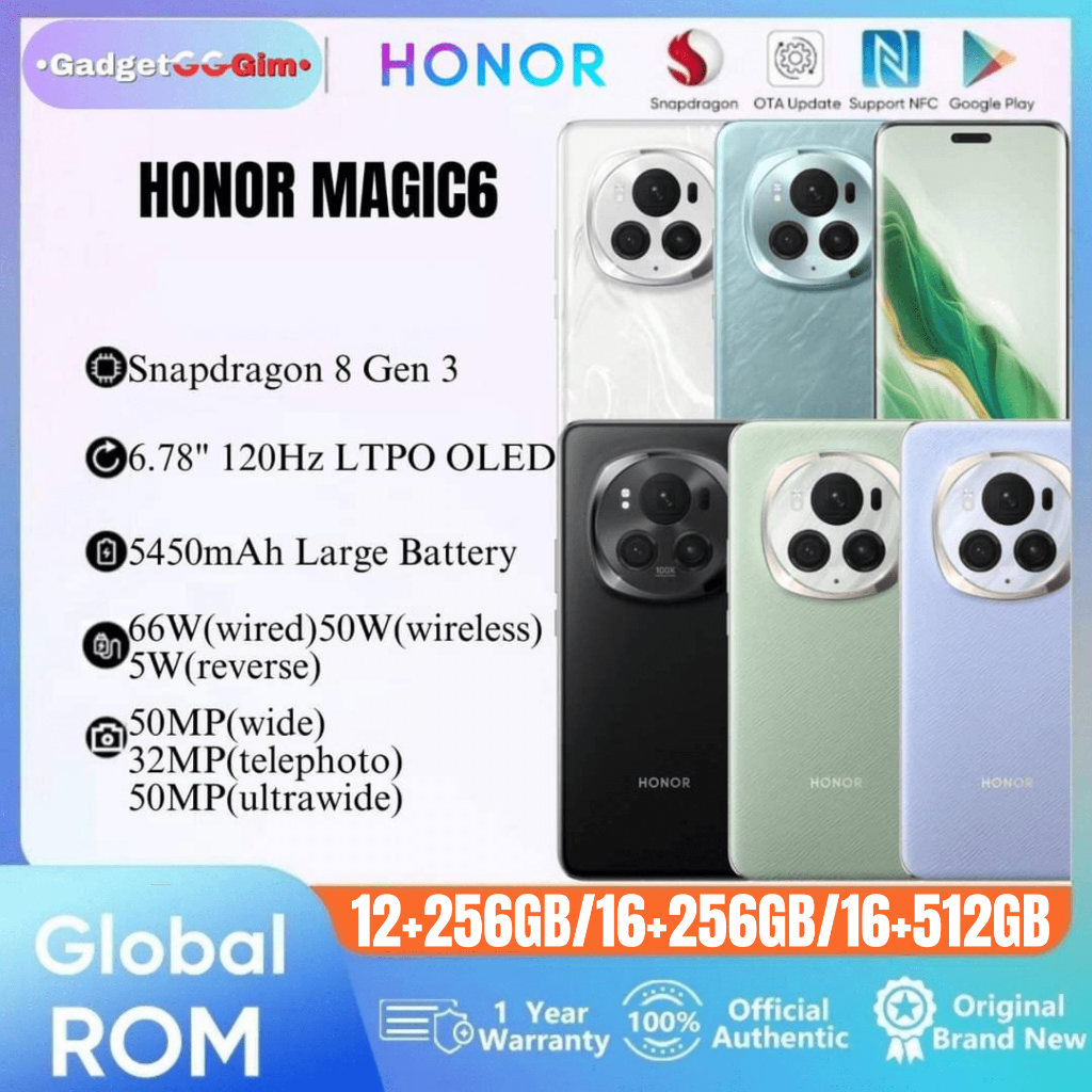 Honor Magic6 / Honor Magic 6 5G Snapdragon 8 Gen 3 120Hz 5450mAh 66W BNIB Garansi Resmi 1 Tahun ORI