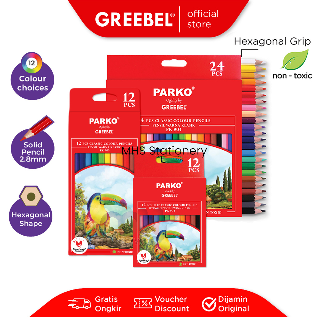 

Color Pencil Pensil Warna 12 24 36 Warna Aman untuk Anak Mewarnai Parko Greebel Joyko Woodless