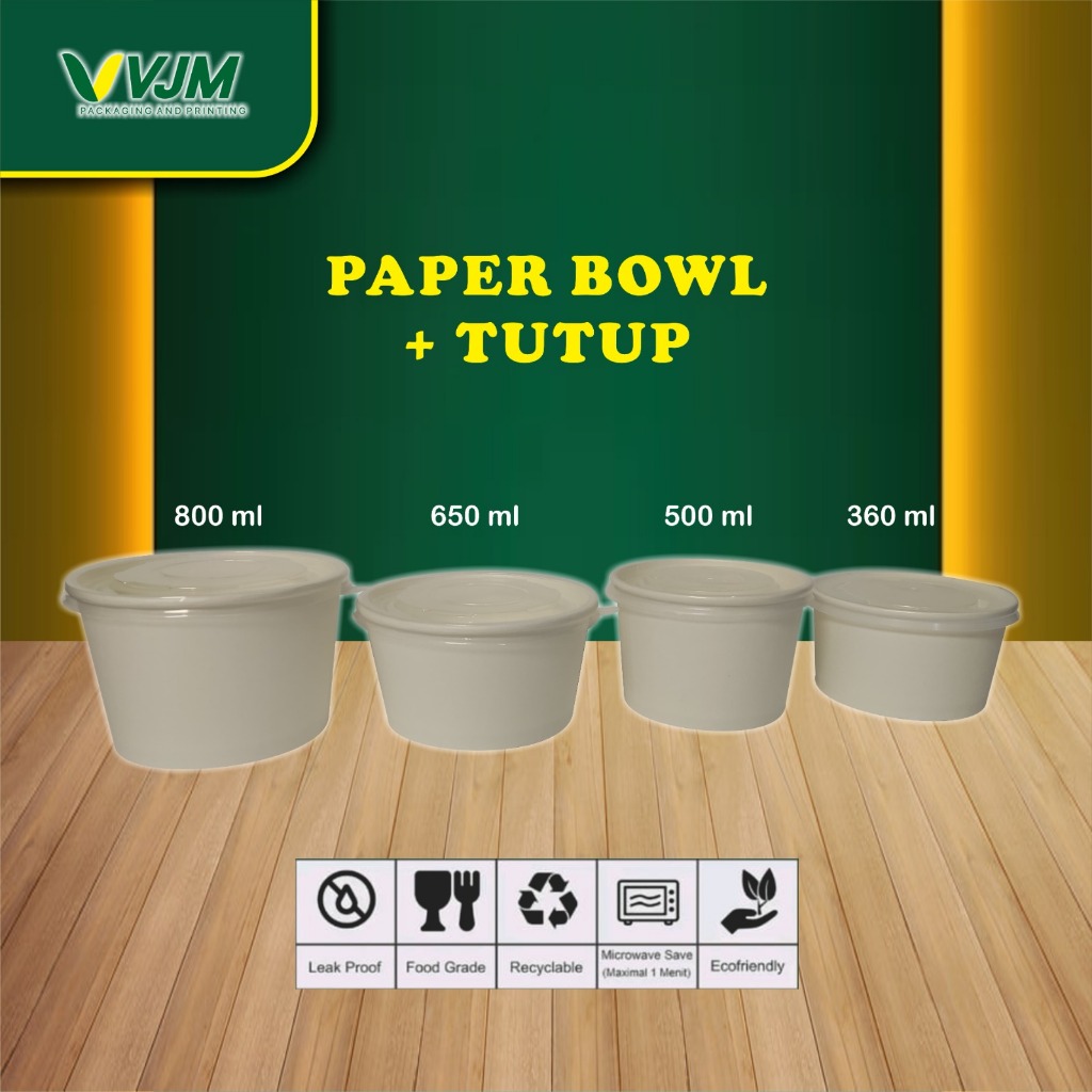 [ISI 25 PCS] Paper Bowl + Tutup / Mangkok Kertas Polos / Mangkok Kertas + Tutup Bowl nasi