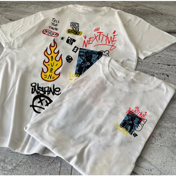 Kaos Wanita  NEXT TIME Burn White Oversize | Kaos Custom