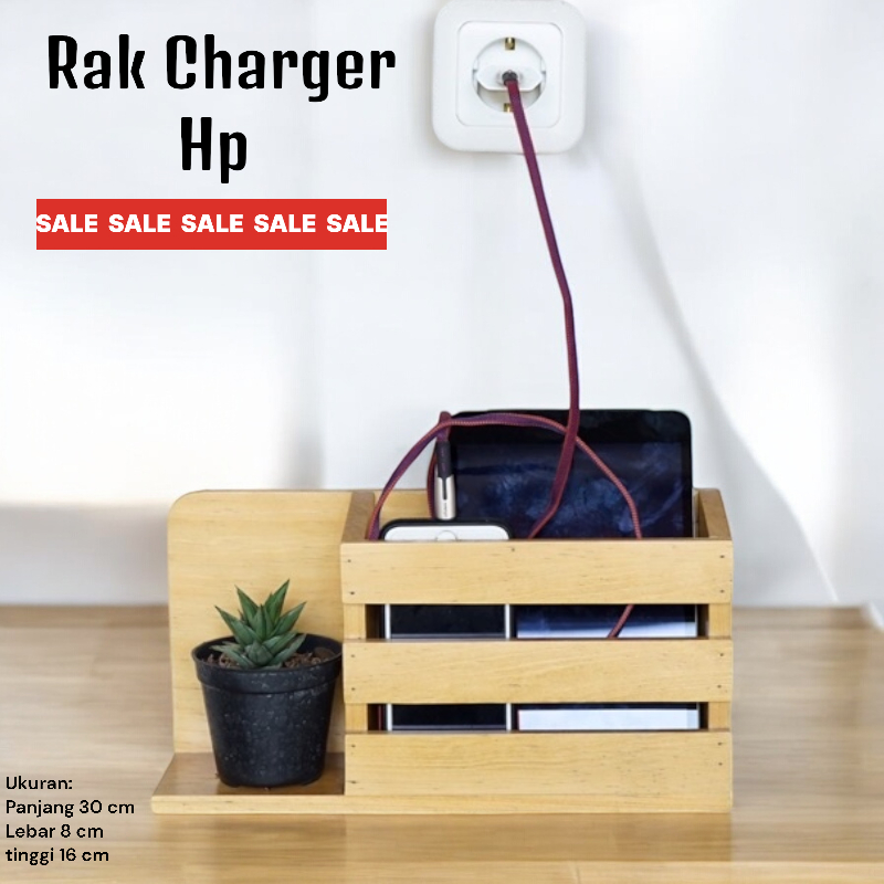 PROMO Rak Charger Hp, Remote TV AC Kunci Tempel Dinding Bahan Kayu