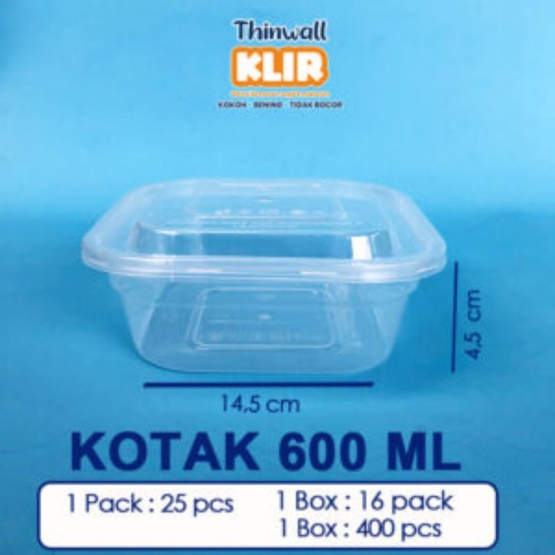 KLIR THINWALL SQUARE / KOTAK 600ML